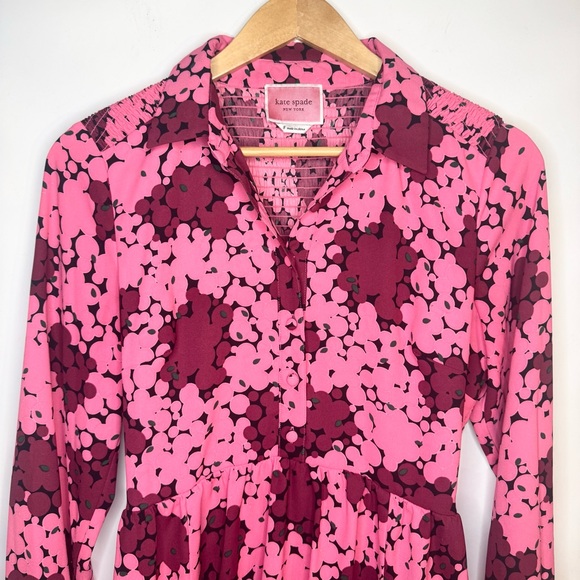 Kate Spade Bubble Dot Smock Dress Pink Floral Rhubarb Jam Long Sleeve Sz 8 - Picture 4 of 10